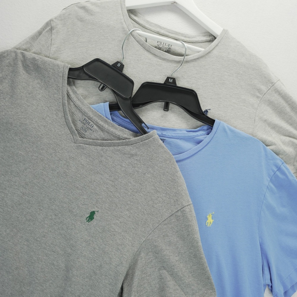 Polo Ralph Lauren Lot of 3 Mens XL T-Shirts Gray Blue Custom Fit Cotton Pony